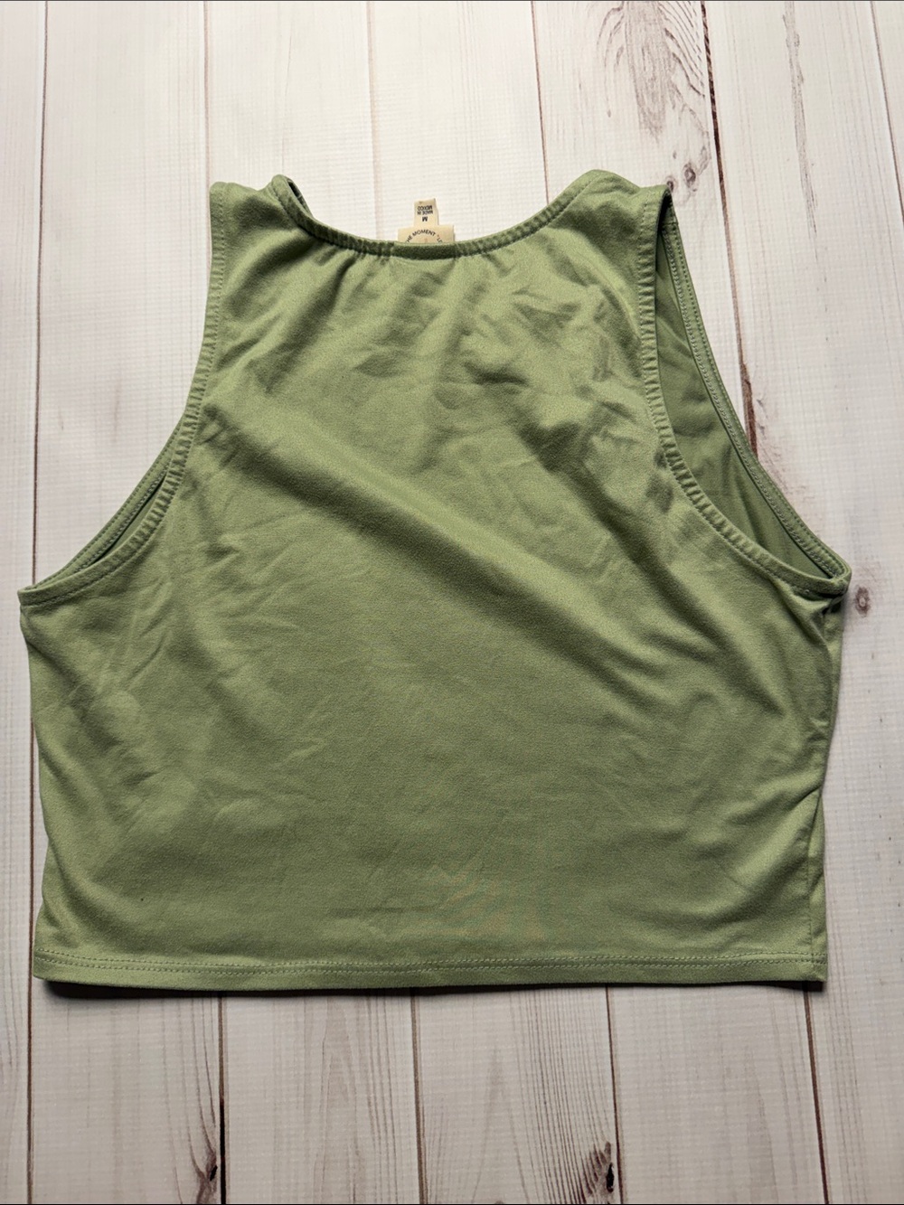 High-Neck Olive Green Crop Top - Sleeveless Casual Tank - Picture 4 of 4